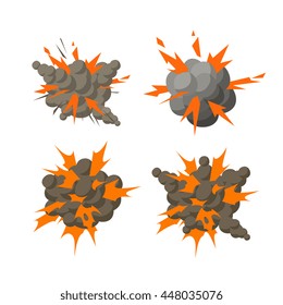 Explosion boom cartoon style, isolated on white background, vector graphic illustration set. Design for stickers, logo, web and mobile app.