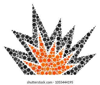 Explosion Boom collage of round dots in different sizes and color tinges. Round dots are combined into explosion boom vector composition. Vector illustration.
