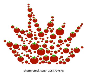 Explosion Boom composition of tomato vegetables in different sizes. Vector tomato vegetable symbols are composed into explosion boom pattern. Natural vector illustration.