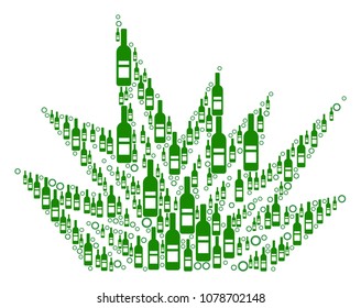 Explosion Boom composition of wine bottles and round bubbles in variable sizes and green colors. Vector objects are composed into explosion boom composition. Winery vector illustration.