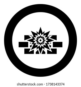 Explosion brick wall icon in circle round black color vector illustration flat style image