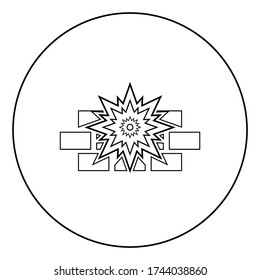 Explosion brick wall icon in circle round outline black color vector illustration flat style image