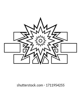 Explosion brick wall icon outline black color vector illustration flat style image