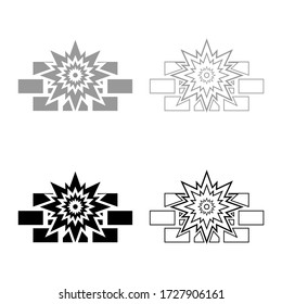 Explosion brick wall icon outline set black grey color vector illustration flat style image