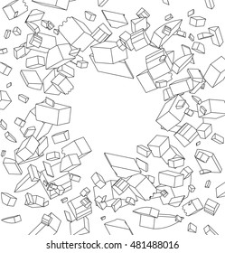 The explosion of a brick wall.
Line art.