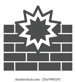 Explosion at brick wall solid icon, hacker attacks concept. Vector graphics. Firewall attack, virus protection sign on white background, glyph style icon for mobile or web design