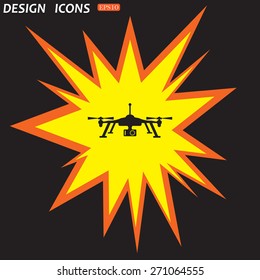 Explosion, bright light a fire on a black background. Quadrocopter. icon. vector design