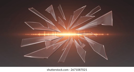 An explosion of broken glass with a bright flash.