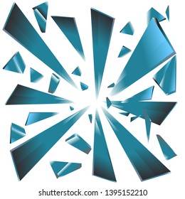 Explosion of broken Light Blue glass prisms on white vector