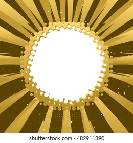 Explosion bubble. Abstract comics pop art style template, dots golden rays background. Vector illustration