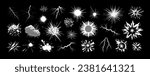 Explosion, burst fire effect of exploded dynamite with energy flashes, lightning strikes and smoke clouds cartoon collection. Vector illustration