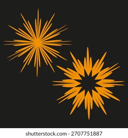 Explosion burst graphic. Dynamic spike shapes. Orange light Vector. Dark background element.