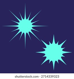 Explosion burst graphic. Dynamic spike shapes. Cyan light Vector. Dark blue background. EPS 10.