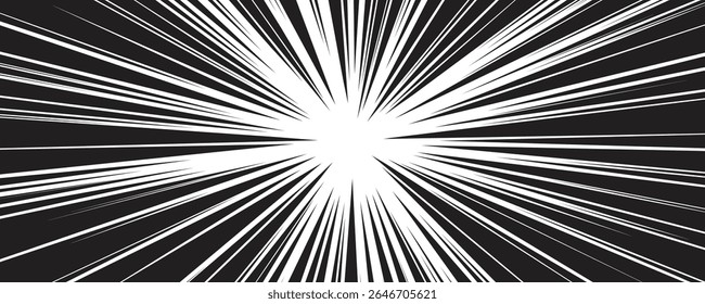Explosion Burst Radial Light Beam Crush Glass. Speed Circle Spread Explode Effect for Anime Manga Comic Background. Vector Illustration