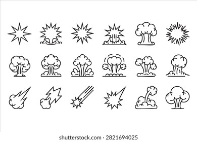 Explosion Burst and Smoke Cloud Vector Icons for Game UI Design