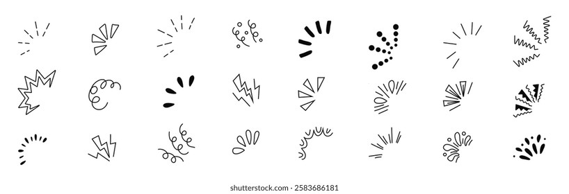 explosion, burst, and surprise ray icon in a hand-drawn continuous line style.