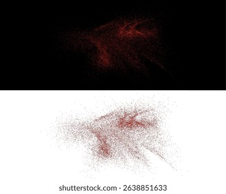 An explosion of chili powder, a scattering of dried pepper, realistic hot paprika, chaotic splashes of seasonings, png.