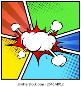 Explosion Cloud Abstract Comic Book Style Frame Page Template. Vector Illustration