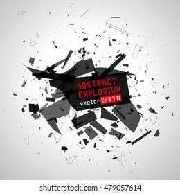 Explosion cloud of black pieces. Abstract black explosion