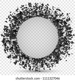 explosion cloud of black pieces on white background. vector illustration Abstract explosion background. Splash screen explosion ready for your design. Vector EPS10. Black blasting banners. Circle