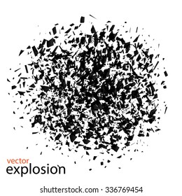 Explosion cloud of black pieces on white background. Vector illustration 