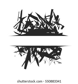 Explosion cloud of black pieces on white background. Vector illustration. Banner