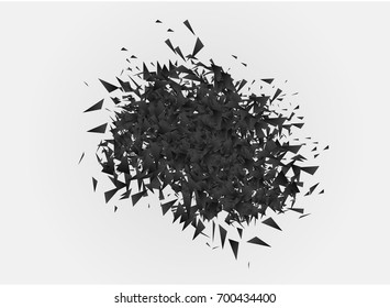 Explosion cloud of black pieces on white background. Vector illustration