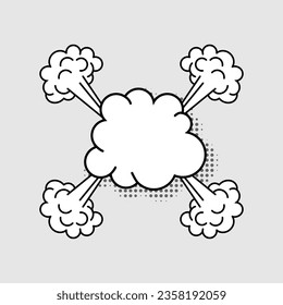 Explosion cloud shaped speech bubble isolated on gray background. Template for comics, cartoon, web design. Vector flat illustration.