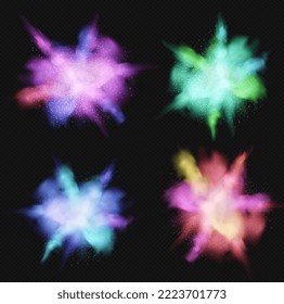 Explosion of colored powder isolated on black background. Colored abstract background. Vector illustration
