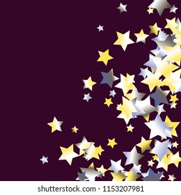 Explosion of colored stars. Isolated yellow blue white  grey gradient celestial elements. Holiday celebration luminous glossy vector background for decorations, flyers, posters.