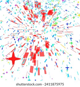 Explosion of colorful confetti on white background, confetti flies and falls all over the area. Suitable for use as a backdrop for celebrations and holiday events.