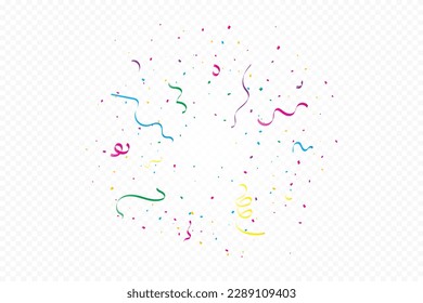 Explosion Colorful Confetti And Ribbon Falling On Transparent Background. Celebration Event, Happy Birthday. Vector illustration