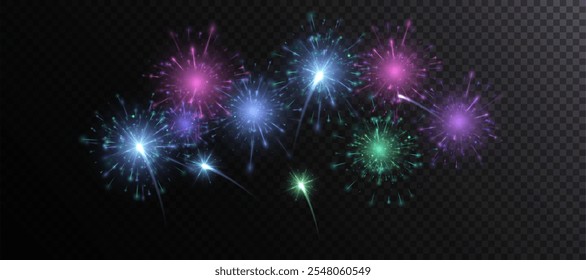 Explosion of colorful fireworks. Holiday vector illustration.