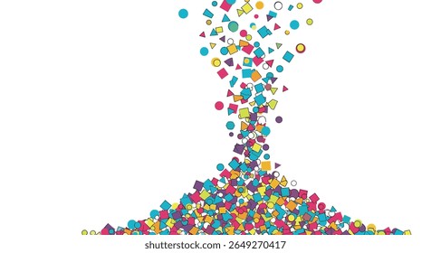 Explosão de formas geométricas coloridas Criando um efeito de vórtice giratório com uma base empilhada de partículas