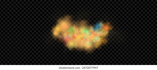 An explosion of colorful smoke clouds.Multicolor fog with blue and yellow particles.Explosions of color powder.