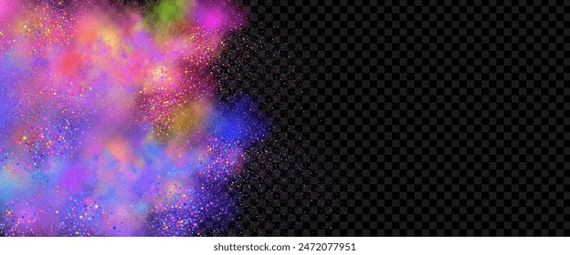 An explosion of colorful smoke clouds.Multicolor fog with blue and yellow particles.Explosions of color powder.