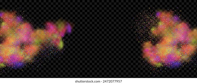 An explosion of colorful smoke clouds.Multicolor fog with blue and yellow particles.Explosions of color powder.