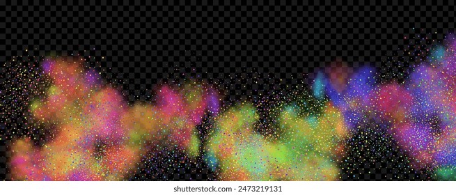 An explosion of colorful smoke clouds.Multicolor fog with blue and yellow particles.Explosions of color powder.