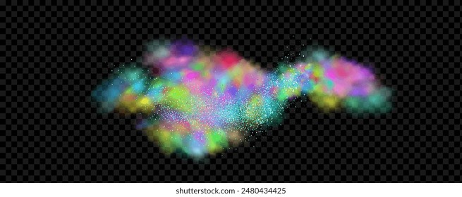 An explosion of colorful smoke clouds.Multicolor fog with blue and yellow particles.Explosions of color powder.