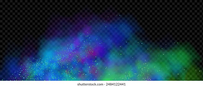 An explosion of colorful smoke clouds.Multicolor fog with blue and yellow particles.Explosions of color powder.