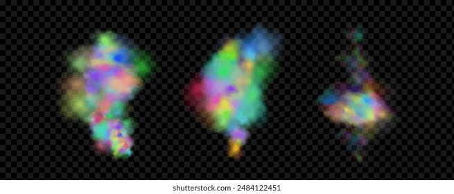 An explosion of colorful smoke clouds.Multicolor fog with blue and yellow particles.Explosions of color powder.