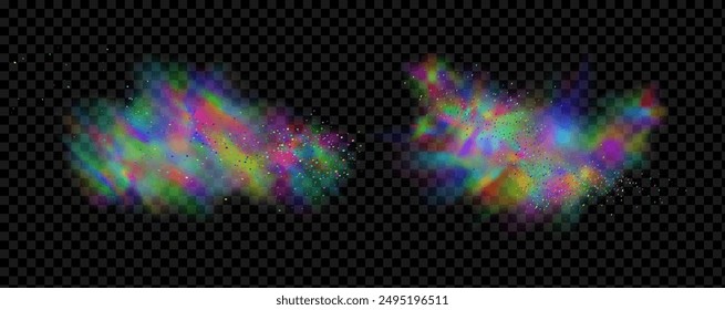 An explosion of colorful smoke clouds.Multicolor fog with blue and yellow particles.Explosions of color powder.