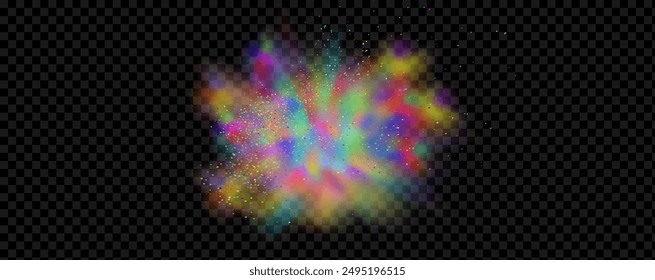 An explosion of colorful smoke clouds.Multicolor fog with blue and yellow particles.Explosions of color powder.