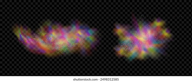 An explosion of colorful smoke clouds.Multicolor fog with blue and yellow particles.Explosions of color powder.