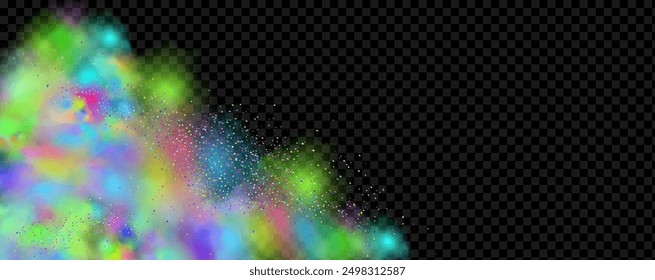 An explosion of colorful smoke clouds.Multicolor fog with blue and yellow particles.Explosions of color powder.