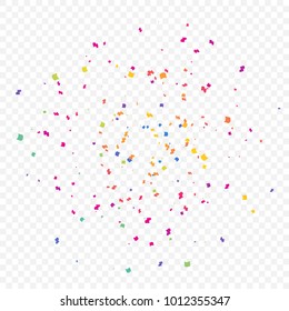 Explosion Colorful Tiny Confetti Isolated On Transparent Background. Vector