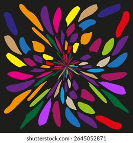 Explosion of colors. Abstract radial burst. Vibrant irregular shapes. Vector festive design.
