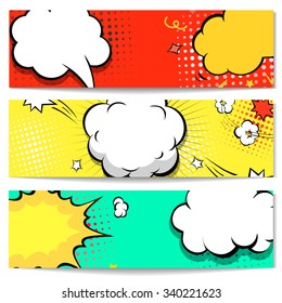 Explosion comic bubble  web header set -  banner comics background.  Vector illustration