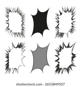 Explosion comic clouds. Burst Vector shapes. Speech bubble illustration. Dynamic graphic elements