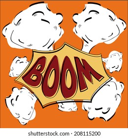 an explosion comic expressions with smoke in an orange background